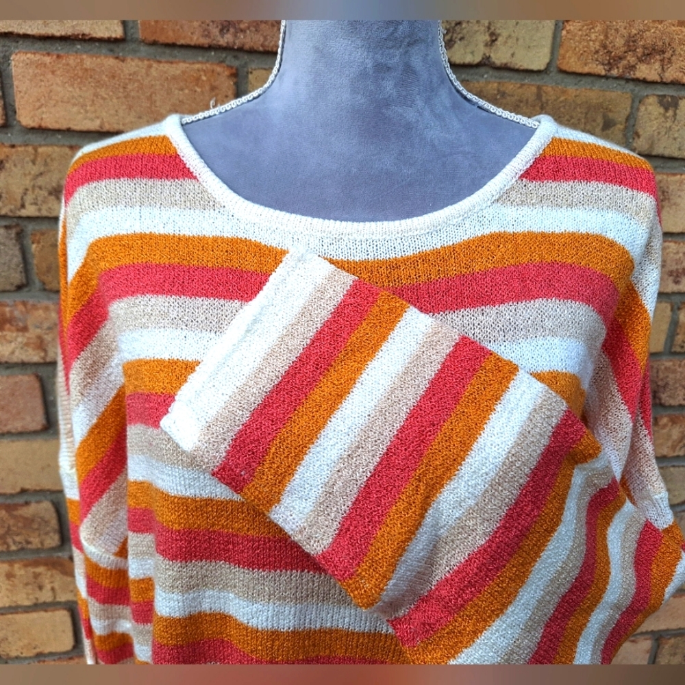 XL Striped Sweater, Pink, Orange, Tan, and White